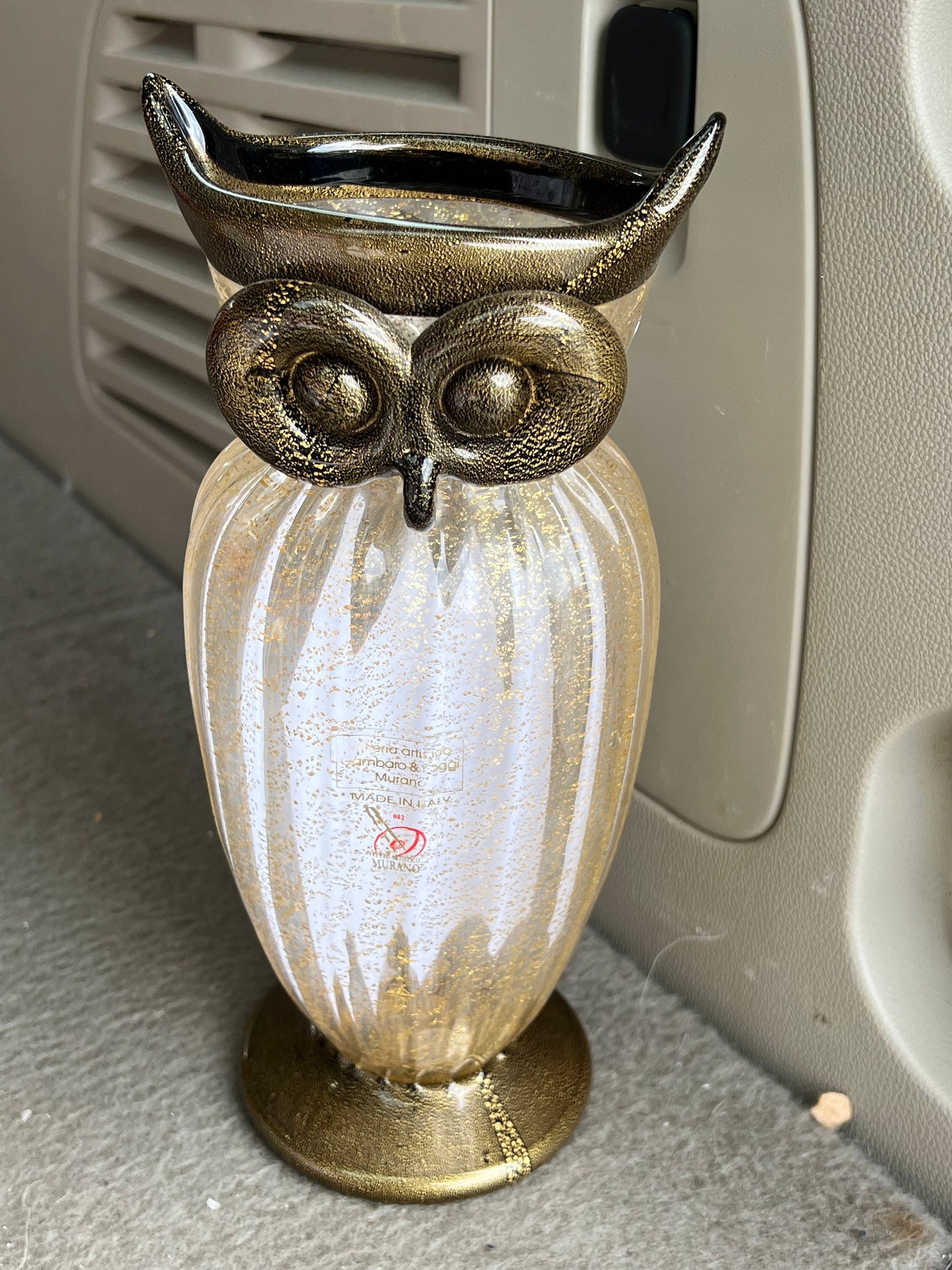 Vintage Murano Owl, signed by Gambaro & Poggi, Gold Infused Glass, Italy Owl Sculpture, Owl Figurine, Art Glass, Lover Antiques and Vintage