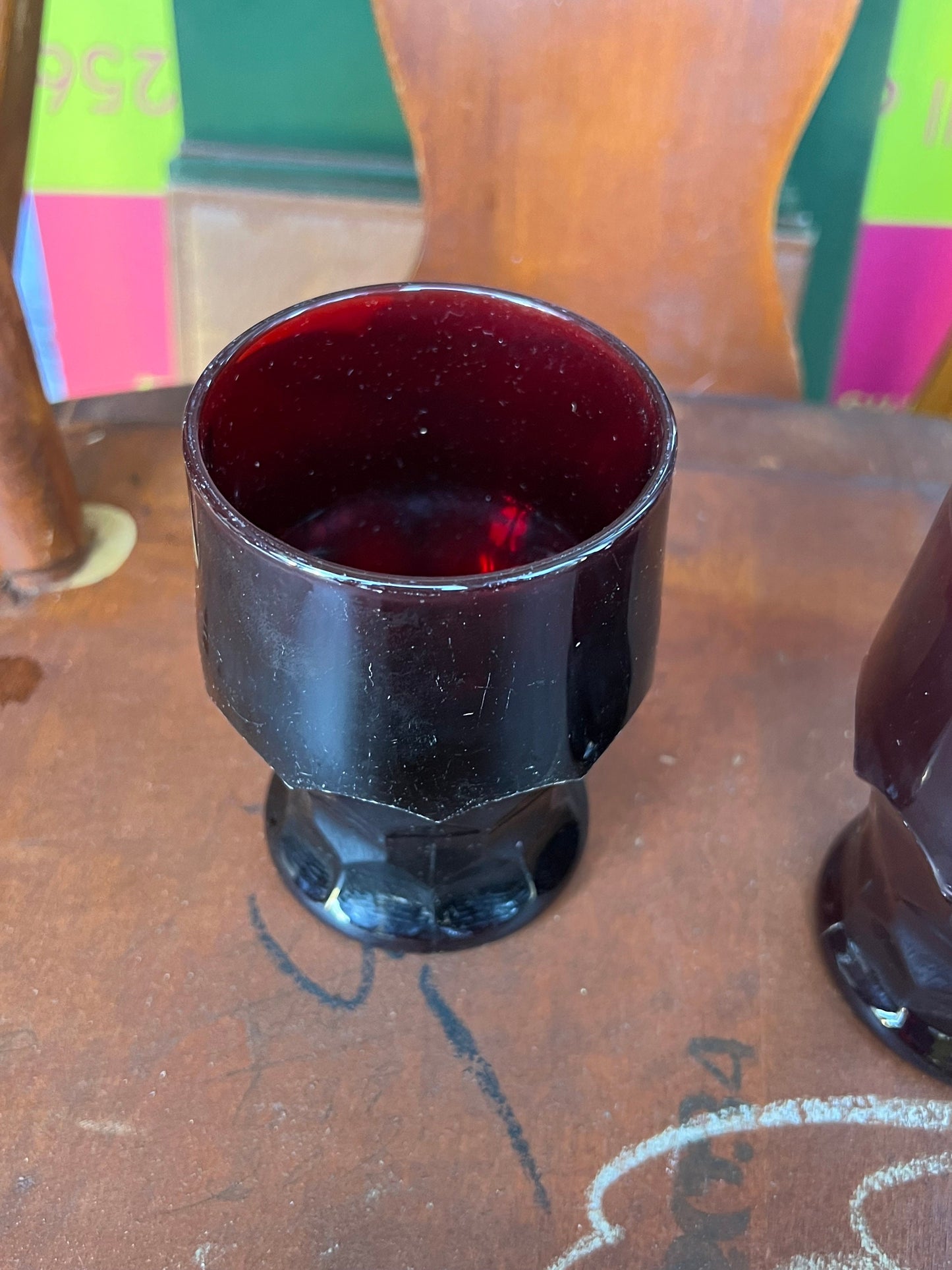 4 Vintage Fenton Royal Ruby Red Goblets Cups Glasses, glass tumblers Anchor Hocking Georgian pattern