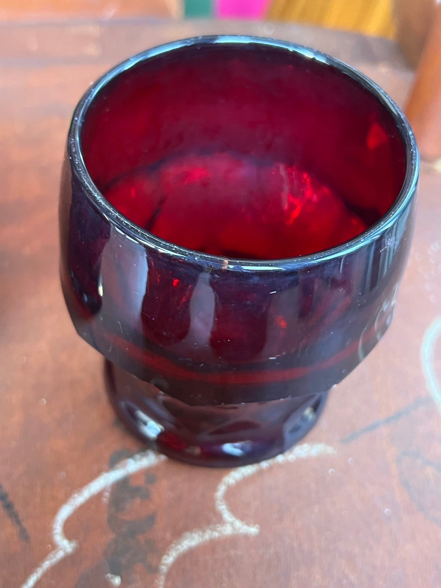 4 Vintage Fenton Royal Ruby Red Goblets Cups Glasses, glass tumblers Anchor Hocking Georgian pattern