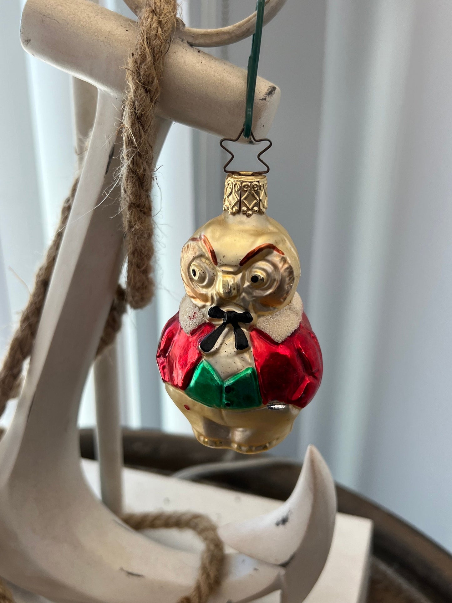 Vintage Inge Owl Ornament, Made in Germany, Hand Blown Glass Christmas Holiday Retired Ornaments Lover Antiques and Vintage