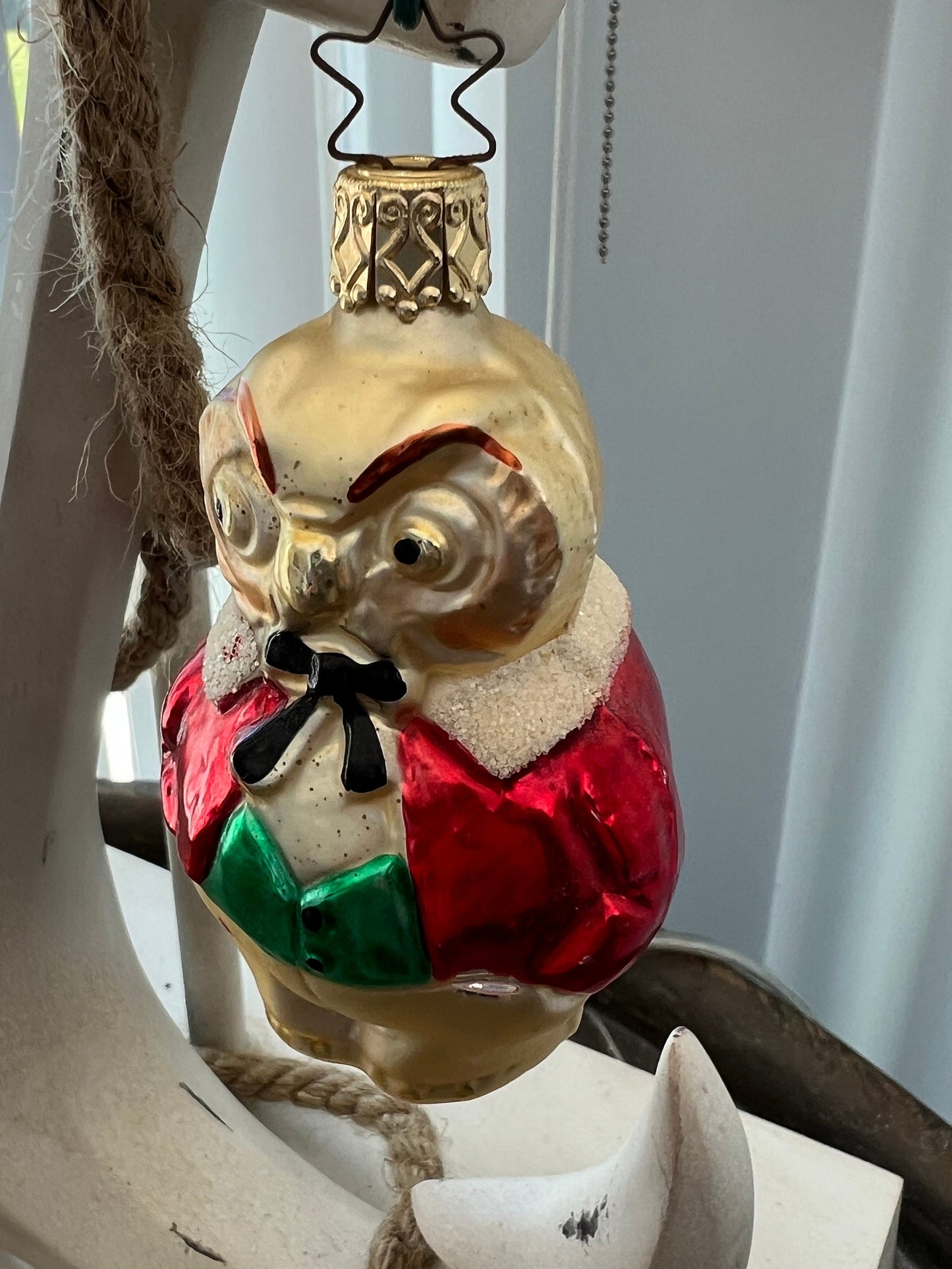 Vintage Inge Owl Ornament, Made in Germany, Hand Blown Glass Christmas Holiday Retired Ornaments Lover Antiques and Vintage
