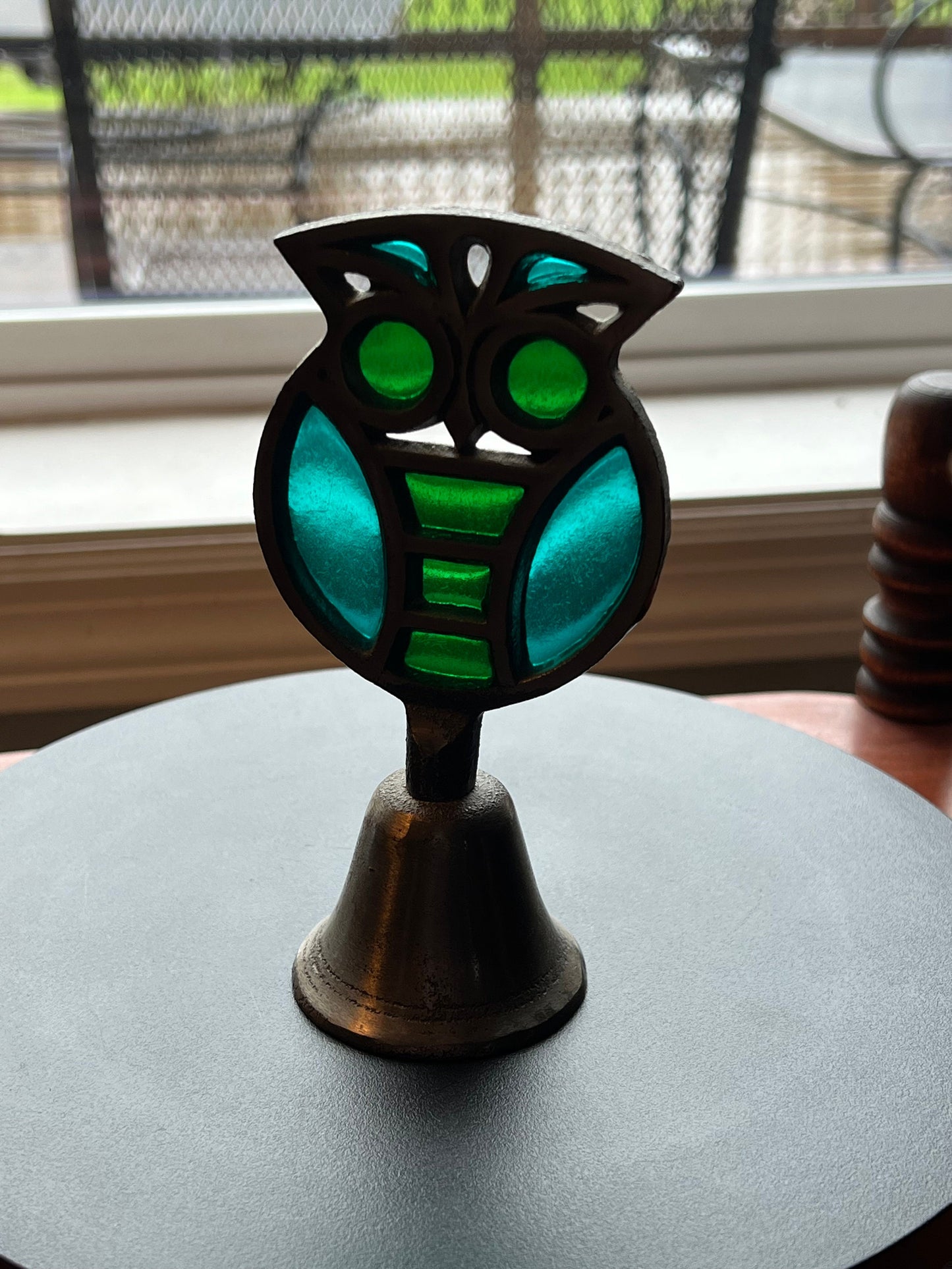 Owl Stained Glass Bell, Owl Bell, Stained Glass Owl, Mid Century by Counterpoint, Lover Antiques and Vintage