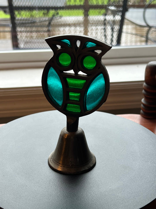 Owl Stained Glass Bell, Owl Bell, Stained Glass Owl, Mid Century by Counterpoint, Lover Antiques and Vintage