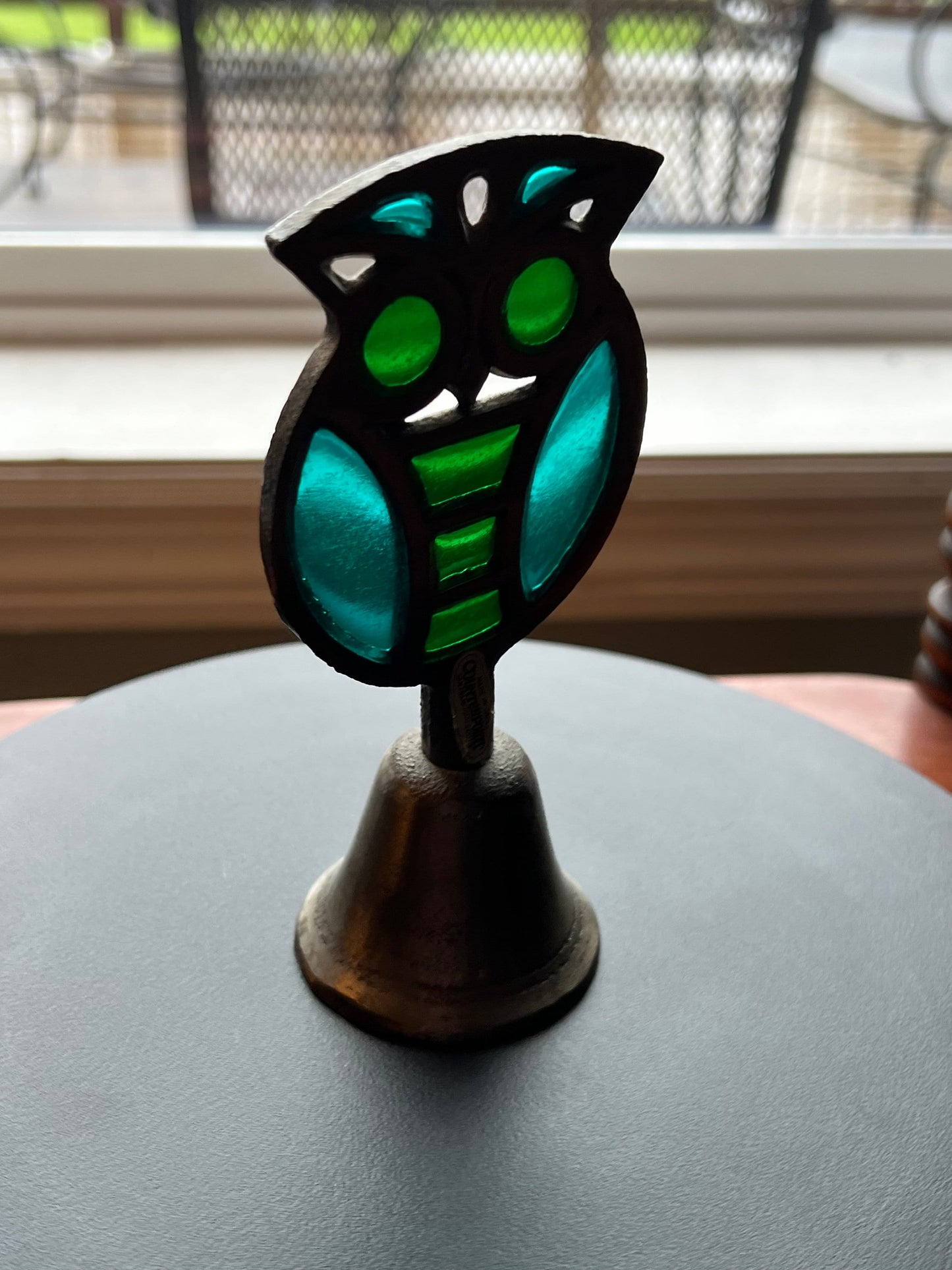 Owl Stained Glass Bell, Owl Bell, Stained Glass Owl, Mid Century by Counterpoint, Lover Antiques and Vintage