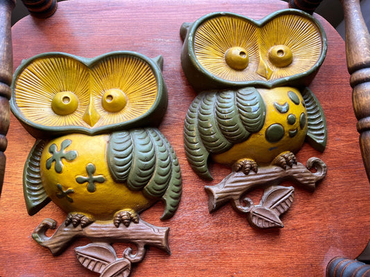 Vintage Pair of Sexton Owl Metal Wall Art, Cast Metal Owls, Owl Art, Green Owls, Vintage Wall Art, Lover Antiques and Vintage
