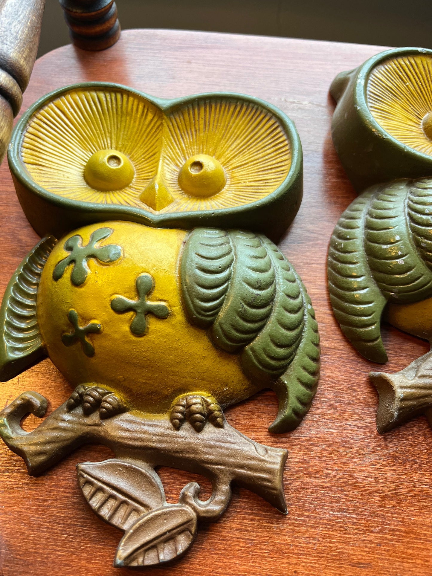 Vintage Pair of Sexton Owl Metal Wall Art, Cast Metal Owls, Owl Art, Green Owls, Vintage Wall Art, Lover Antiques and Vintage