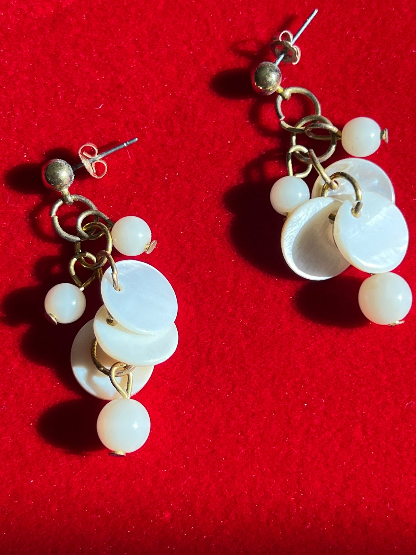 Vintage White Opalescent Cha Cha Earrings, Drop Earring, Jewelry, Dangling Earrings, Lover Antiques and Vintage