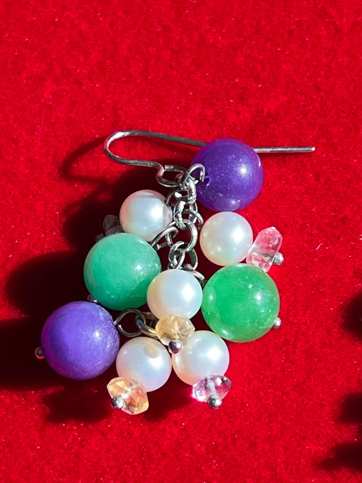 Vintage Purple Green White Cha Cha Earrings, Swirl Earring, Jewelry, Twist Earrings, Lover Antiques and Vintage