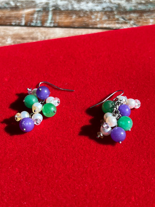 Vintage Purple Green White Cha Cha Earrings, Swirl Earring, Jewelry, Twist Earrings, Lover Antiques and Vintage
