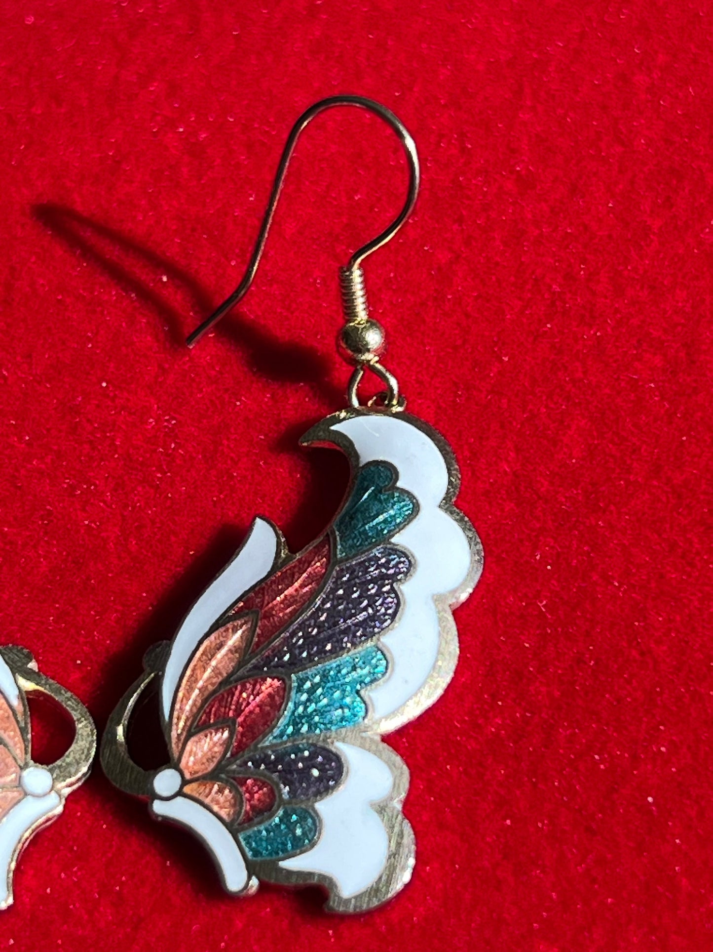 Vintage Butterfly Enameled Earrings, Swirl Earring, Jewelry, Twist Earrings, Lover Antiques and Vintage