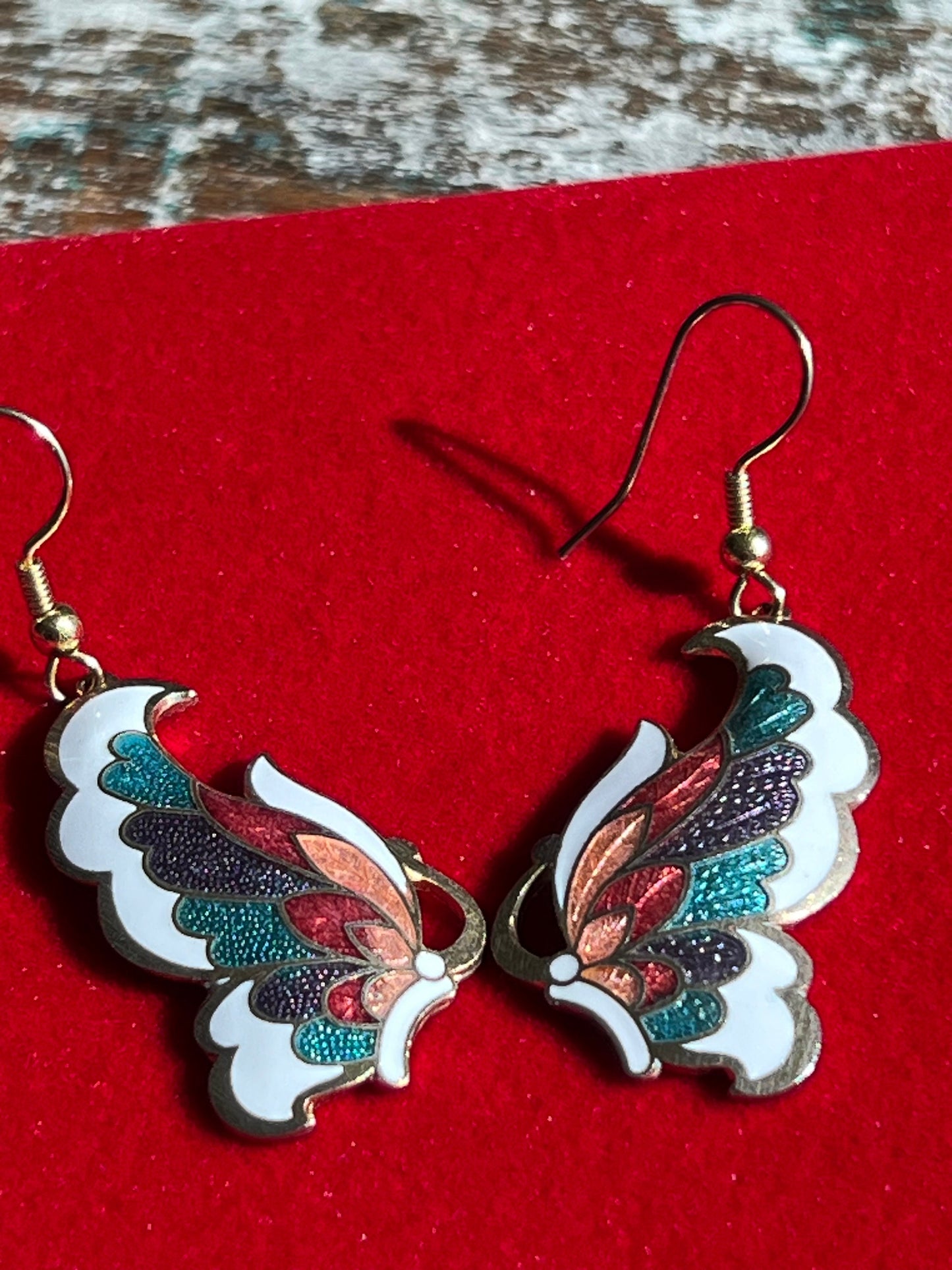 Vintage Butterfly Enameled Earrings, Swirl Earring, Jewelry, Twist Earrings, Lover Antiques and Vintage