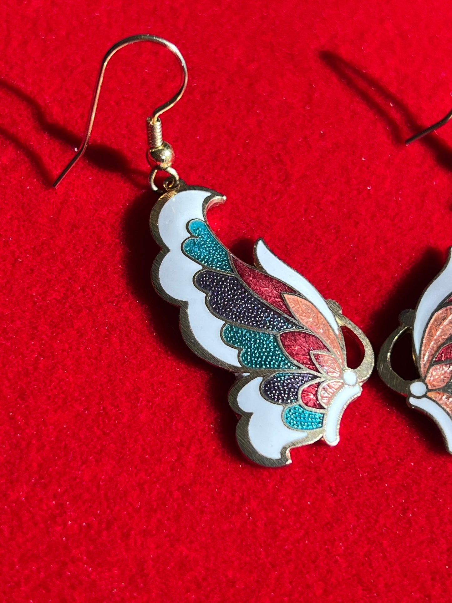 Vintage Butterfly Enameled Earrings, Swirl Earring, Jewelry, Twist Earrings, Lover Antiques and Vintage