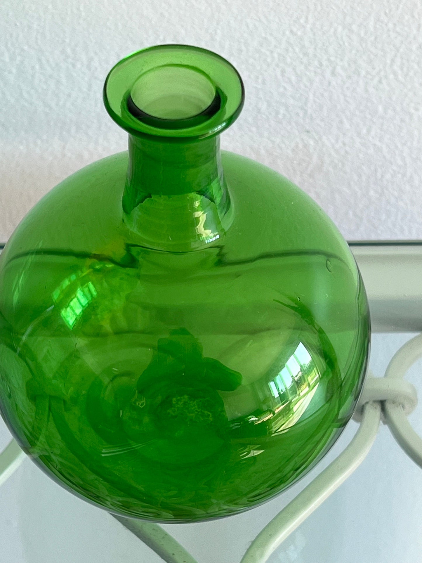 Vintage Emerald Green Glass Bottle with Stopper, Green Glass Decanter, Lover Antiques and Vintage