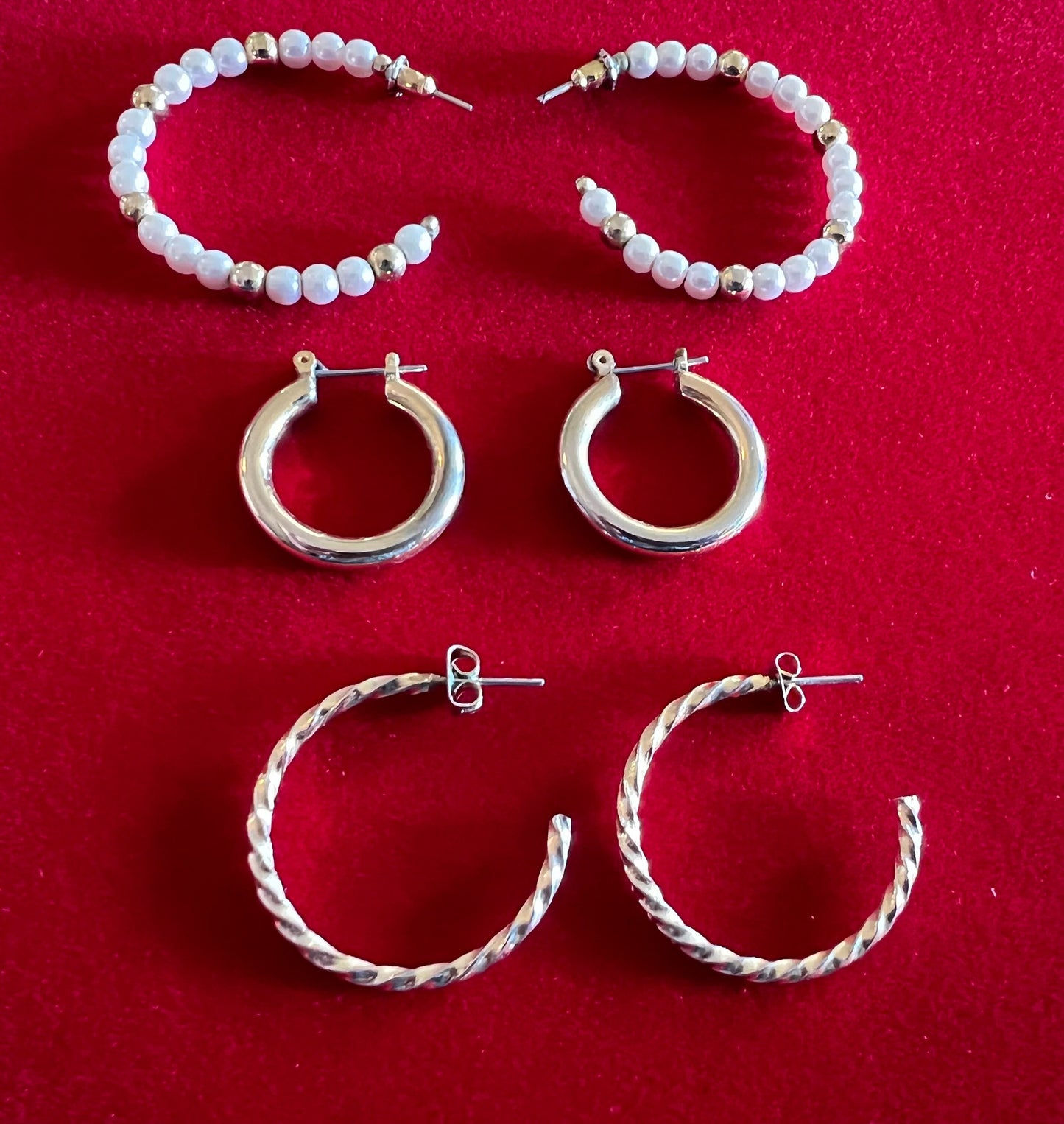Vintage Hoop Earrings Set of 3, Hoops Jewelry Collection, earrings large medium small hoops, jewelry, Lover Antiques and Vintage