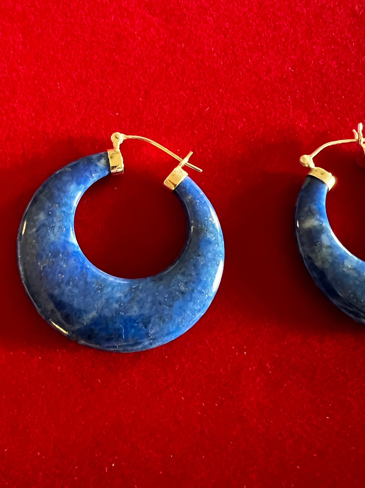Vintage Lapis Hoop Earrings 14kt Yellow Gold, Hoops Earrings, Blue Hoop Jewelry, Lover Antiques and Vintage