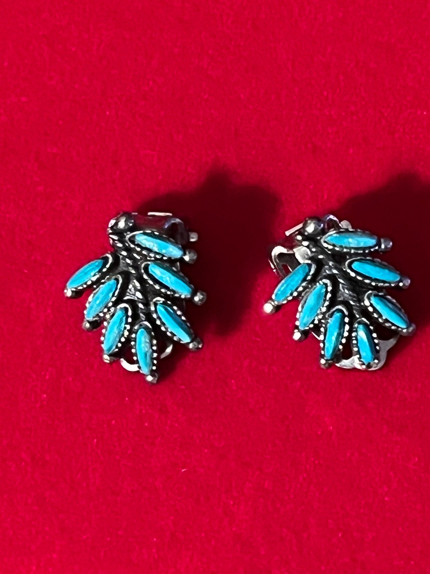 Vintage Silver and Turquoise Style Earrings, Sancrest R Zuni, Petit Needle Point Earrings, Sancrest Zuni Style Jewelry, Lover Antiques