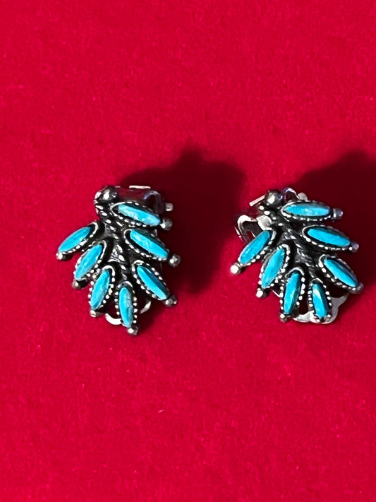 Vintage Silver and Turquoise Style Earrings, Sancrest R Zuni, Petit Needle Point Earrings, Sancrest Zuni Style Jewelry, Lover Antiques