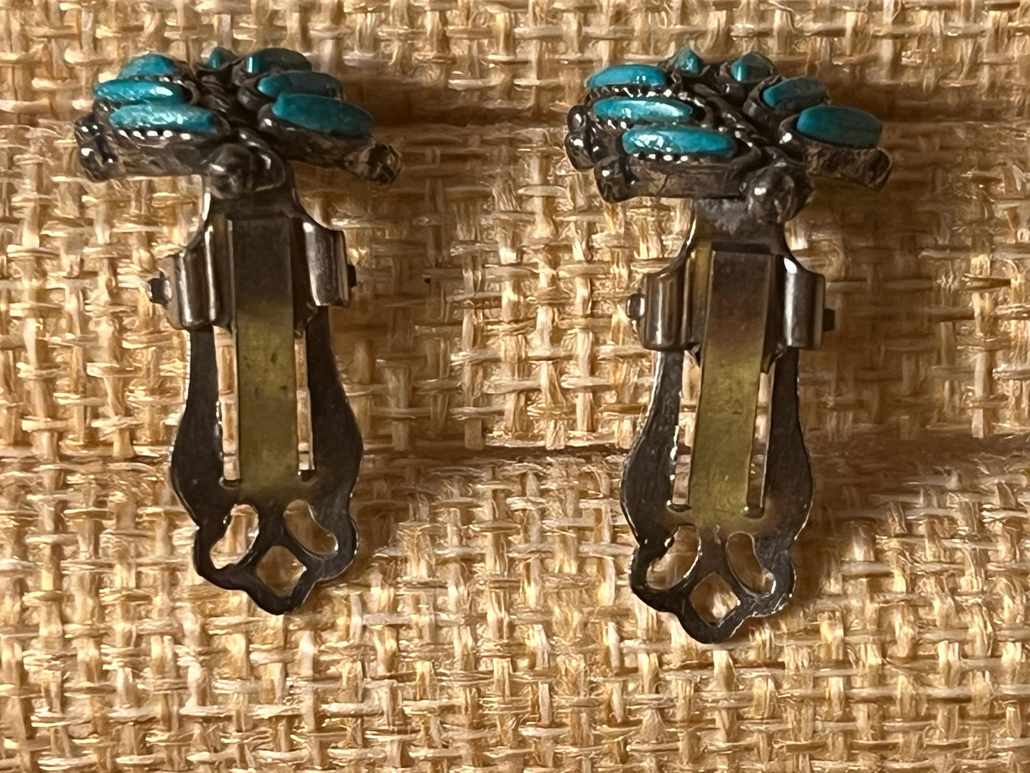Vintage Silver and Turquoise Style Earrings, Sancrest R Zuni, Petit Needle Point Earrings, Sancrest Zuni Style Jewelry, Lover Antiques