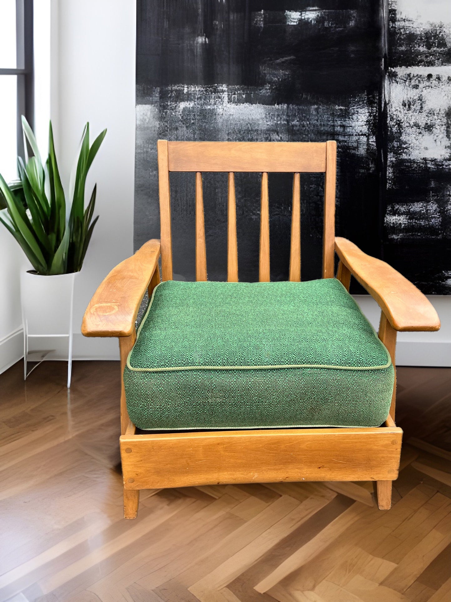 Cushman Colonial Creations Londonderry Chair No. 5385, Green Cushion Paddle Arm Chair, Cushman Mid Century Modern, Lover Antiques