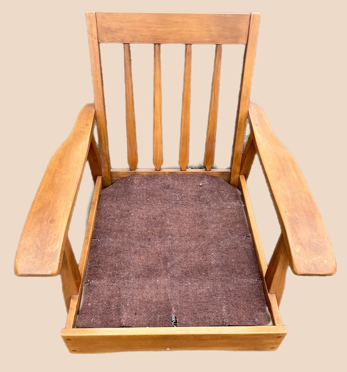 Cushman Colonial Creations Londonderry Chair No. 5385 Mid Century Cream Upholstered Paddle Arm Chair Lover Antiques and Vintage