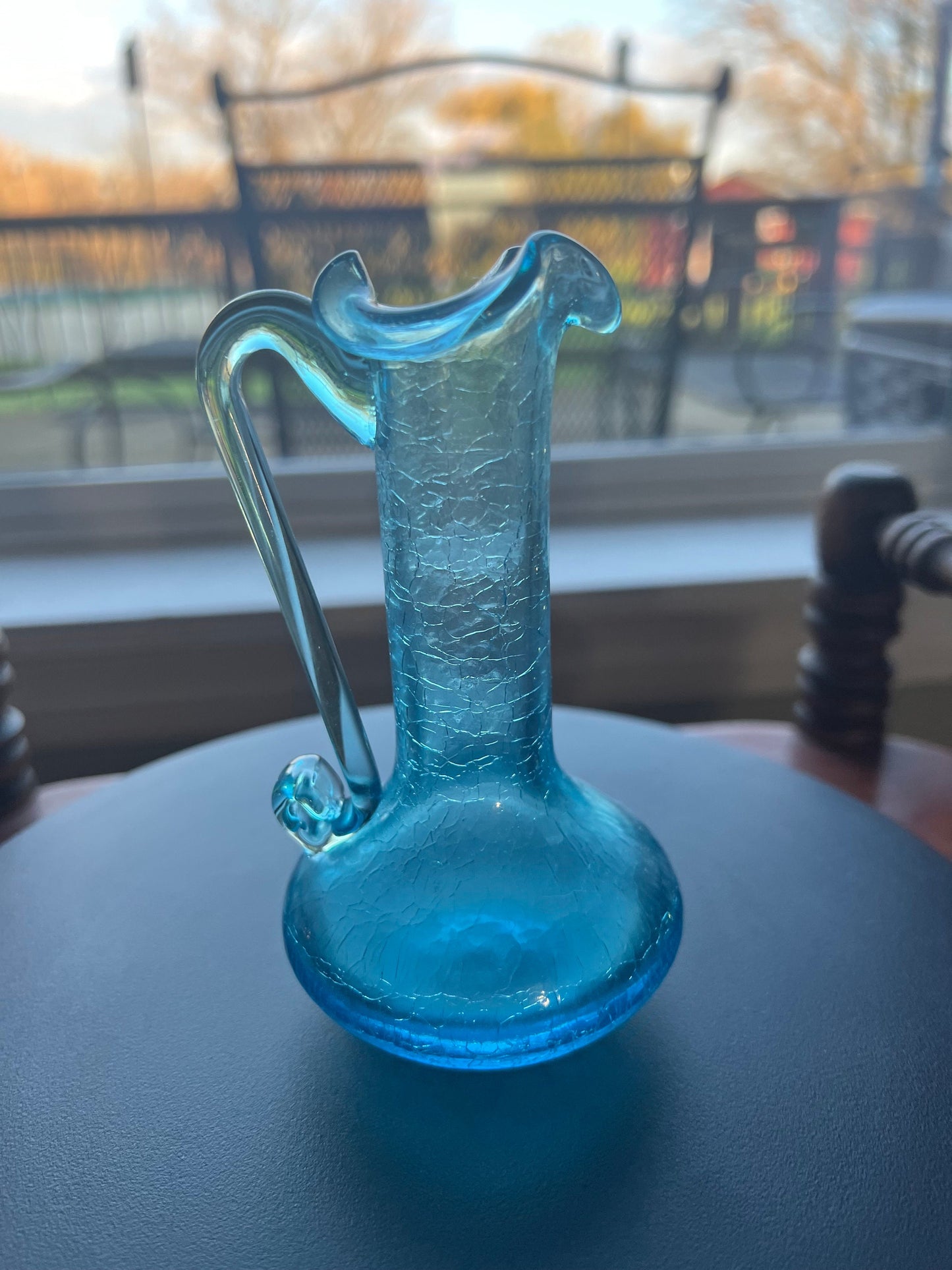 Vintage Blue Crackle Glass, Mini Pitcher, Art Blue Glass, Art Glass, Lover Antiques and Vintage