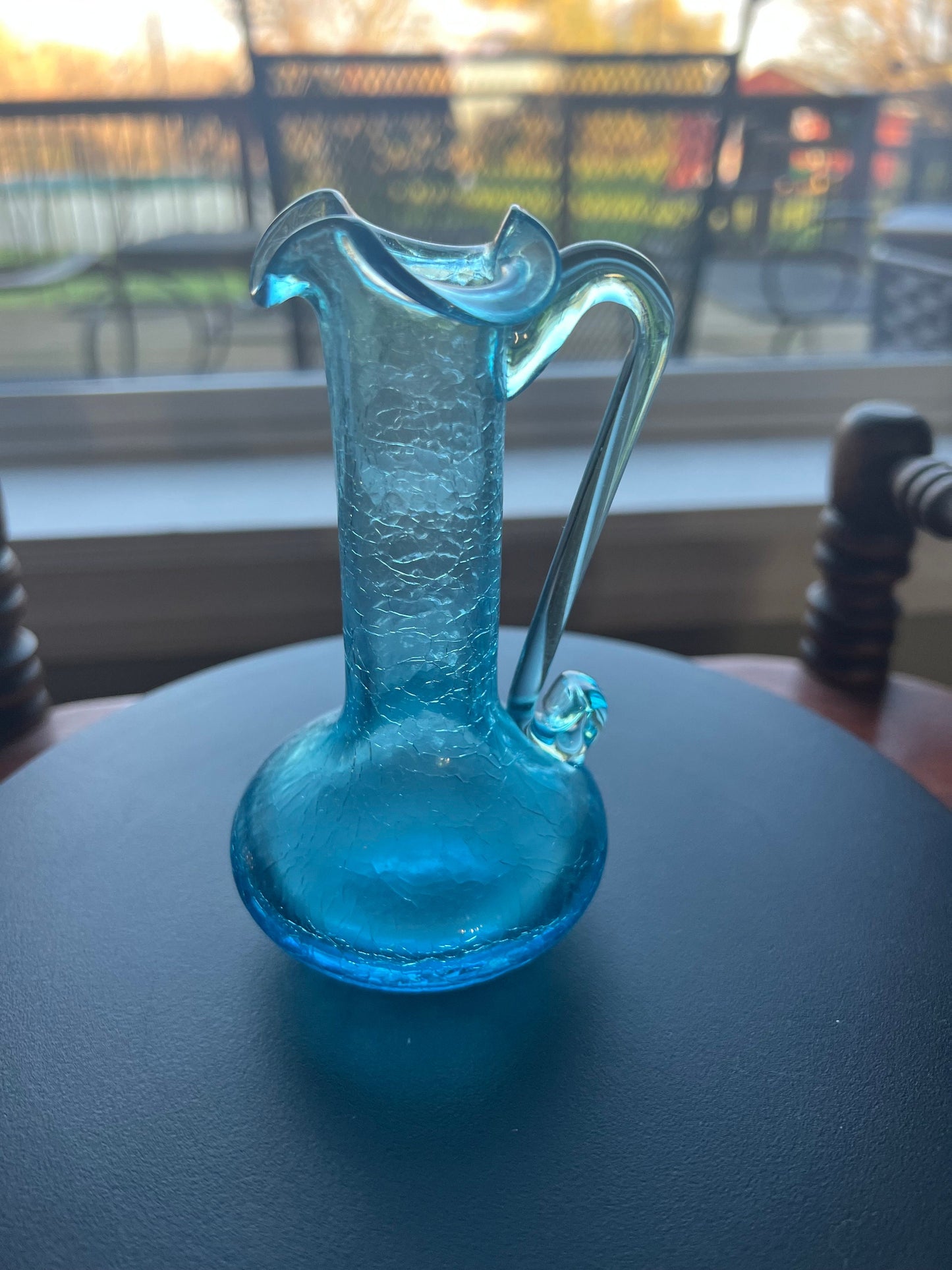 Vintage Blue Crackle Glass, Mini Pitcher, Art Blue Glass, Art Glass, Lover Antiques and Vintage
