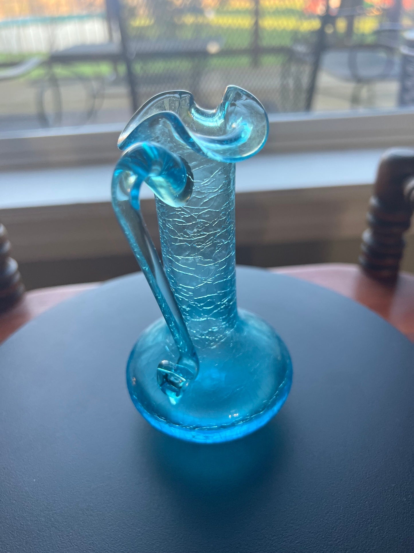 Vintage Blue Crackle Glass, Mini Pitcher, Art Blue Glass, Art Glass, Lover Antiques and Vintage