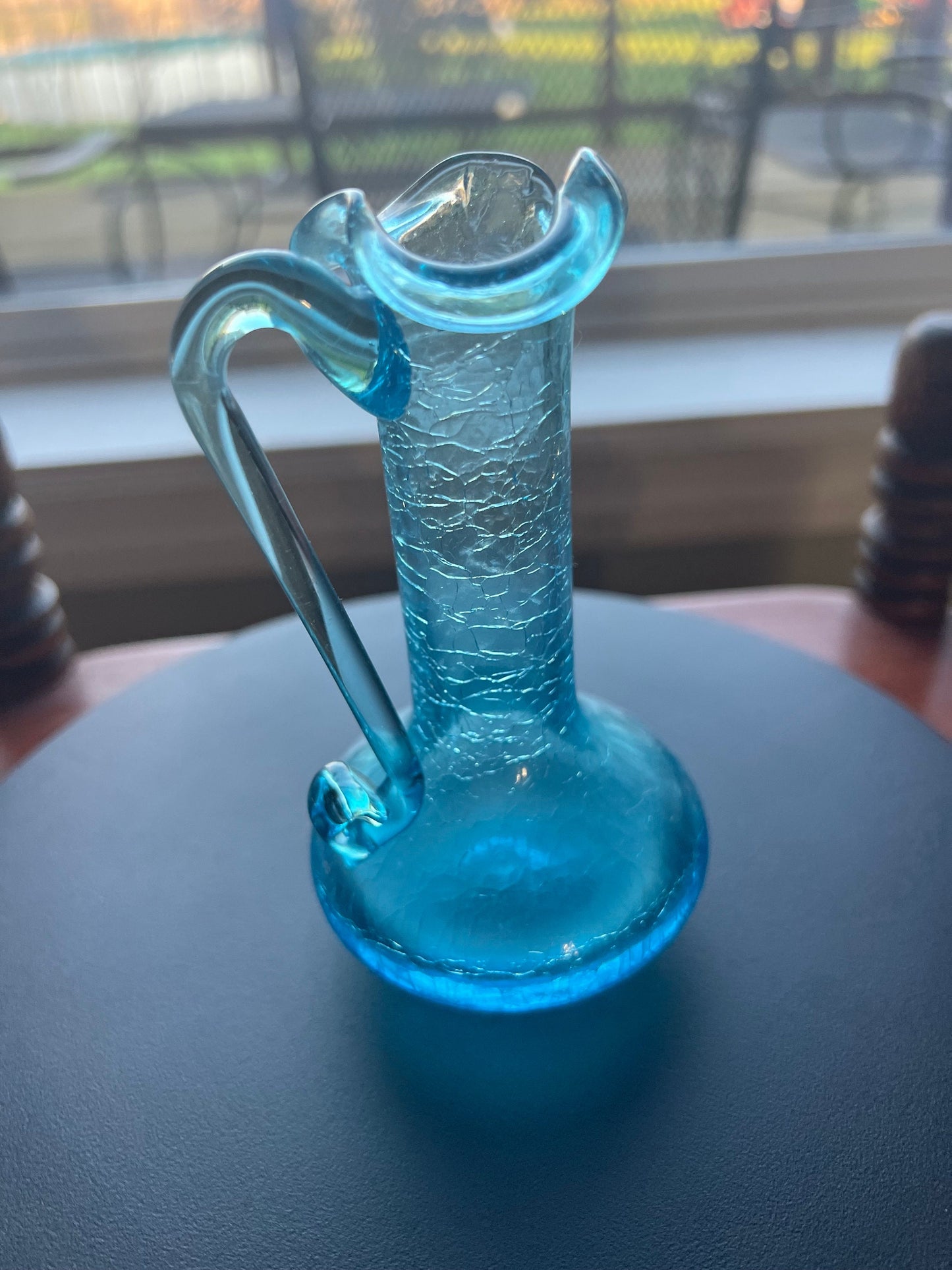 Vintage Blue Crackle Glass, Mini Pitcher, Art Blue Glass, Art Glass, Lover Antiques and Vintage