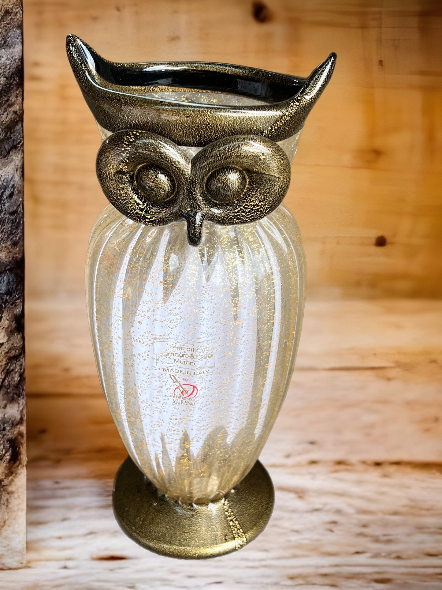Vintage Murano Owl, signed by Gambaro & Poggi, Gold Infused Glass, Italy Owl Sculpture, Owl Figurine, Art Glass, Lover Antiques and Vintage