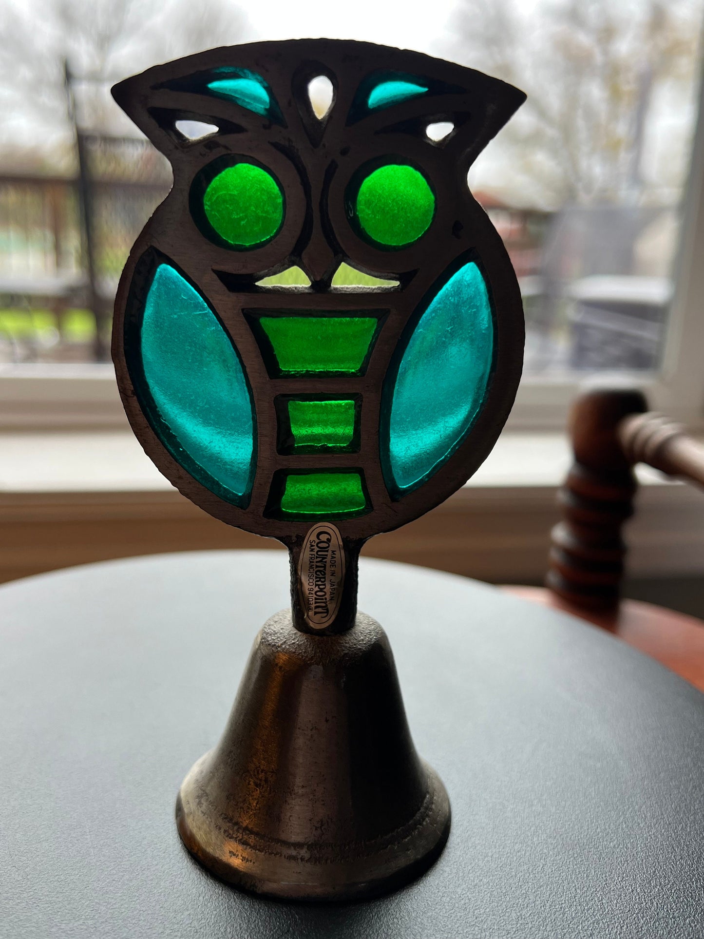 Owl Stained Glass Bell, Owl Bell, Stained Glass Owl, Mid Century by Counterpoint, Lover Antiques and Vintage