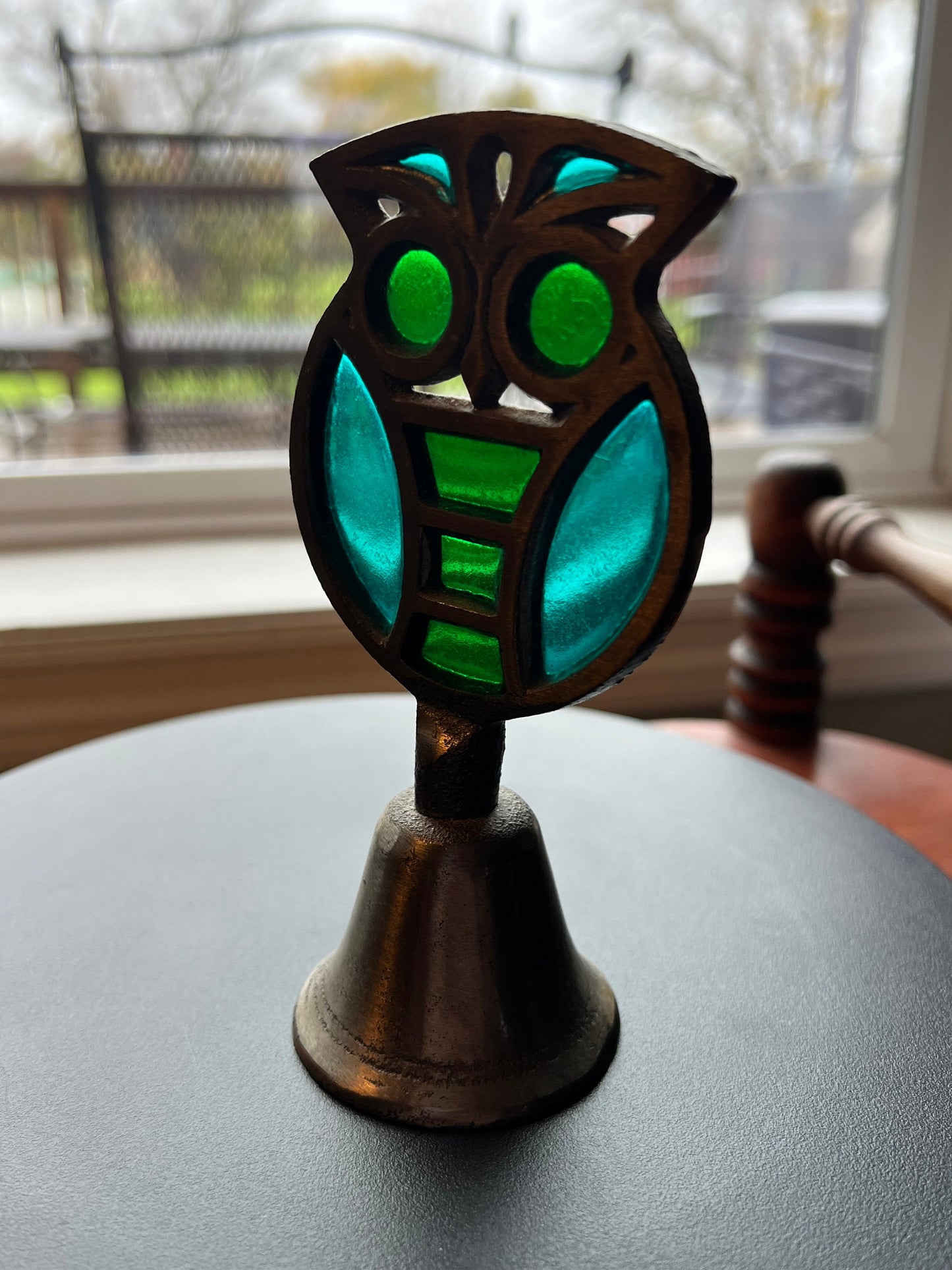 Owl Stained Glass Bell, Owl Bell, Stained Glass Owl, Mid Century by Counterpoint, Lover Antiques and Vintage