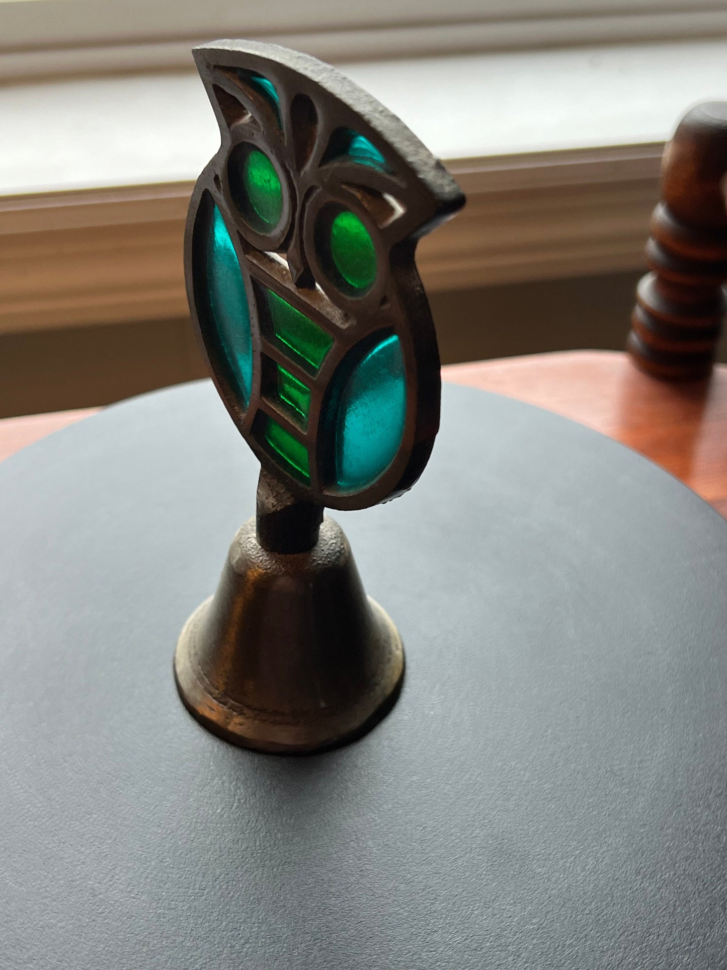 Owl Stained Glass Bell, Owl Bell, Stained Glass Owl, Mid Century by Counterpoint, Lover Antiques and Vintage