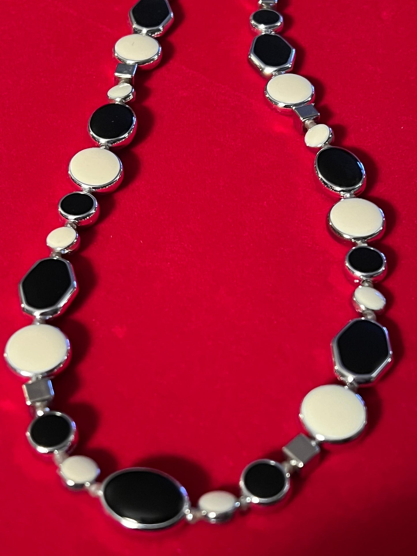 Vintage Cream and Black Long Silver Tone Necklace, Long Necklace, Cream Jewelry, Lover Antiques and Vintage