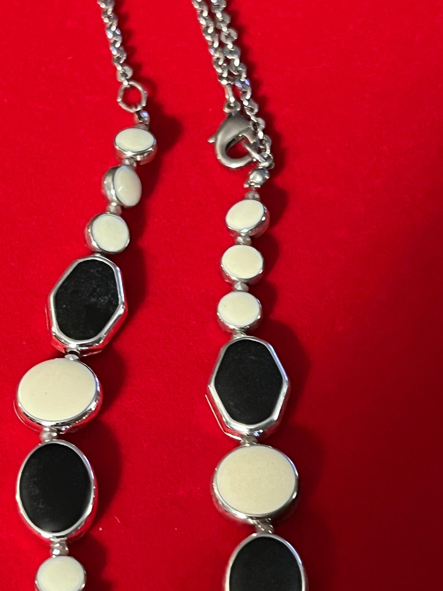 Vintage Cream and Black Long Silver Tone Necklace, Long Necklace, Cream Jewelry, Lover Antiques and Vintage