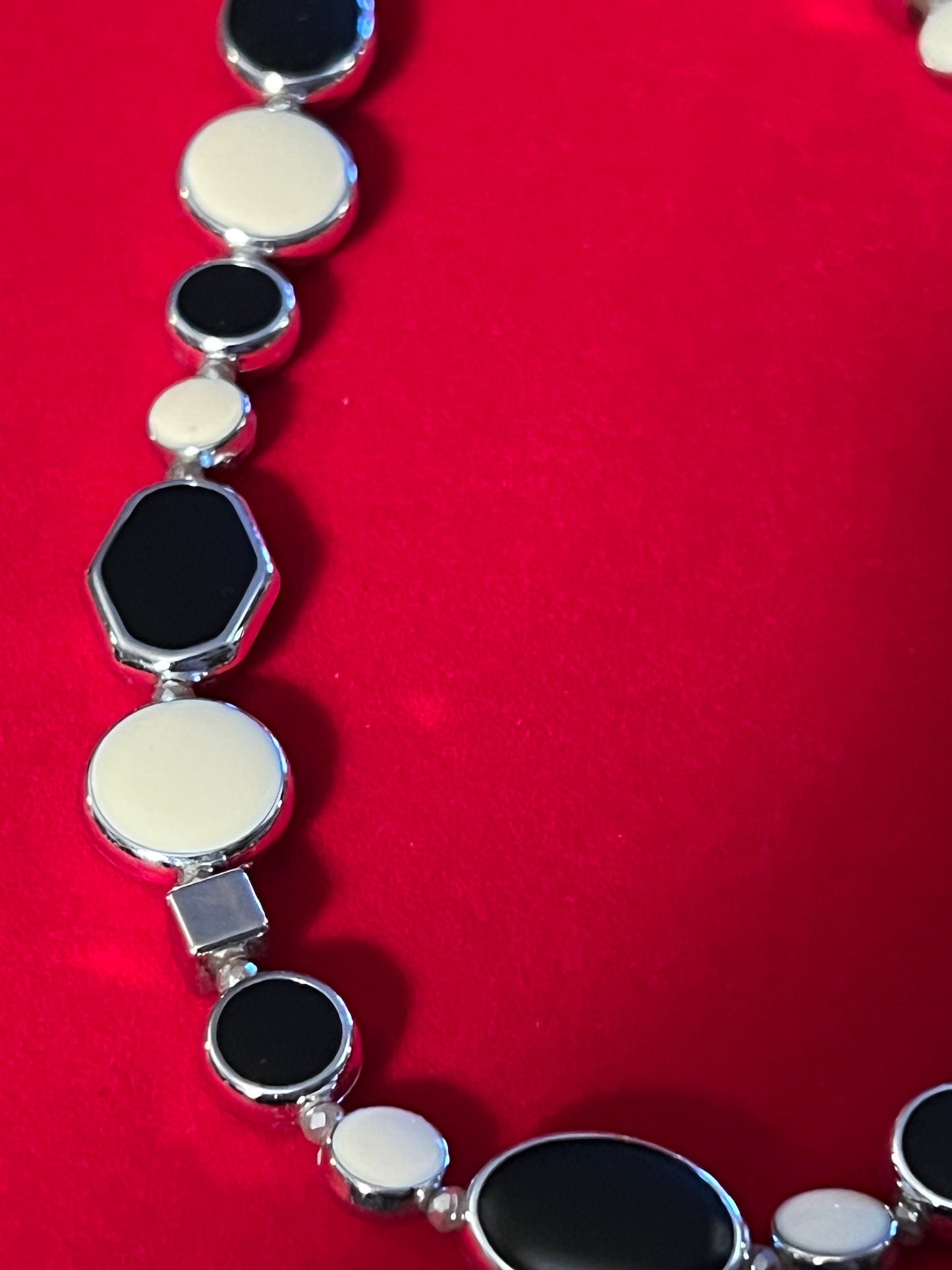 Vintage Cream and Black Long Silver Tone Necklace, Long Necklace, Cream Jewelry, Lover Antiques and Vintage