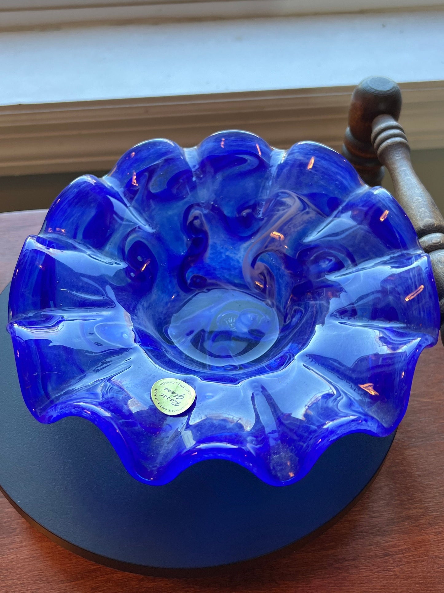 Vintage Rossi Blue Slag Bowl, Ruffled Blue Dish, Blue Glass Container, Glass Art, Lover Antiques and Vintage