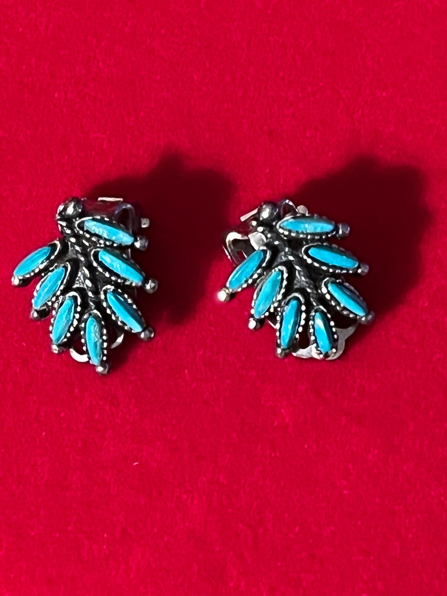 Vintage Silver and Turquoise Style Earrings, Sancrest R Zuni, Petit Needle Point Earrings, Sancrest Zuni Style Jewelry, Lover Antiques