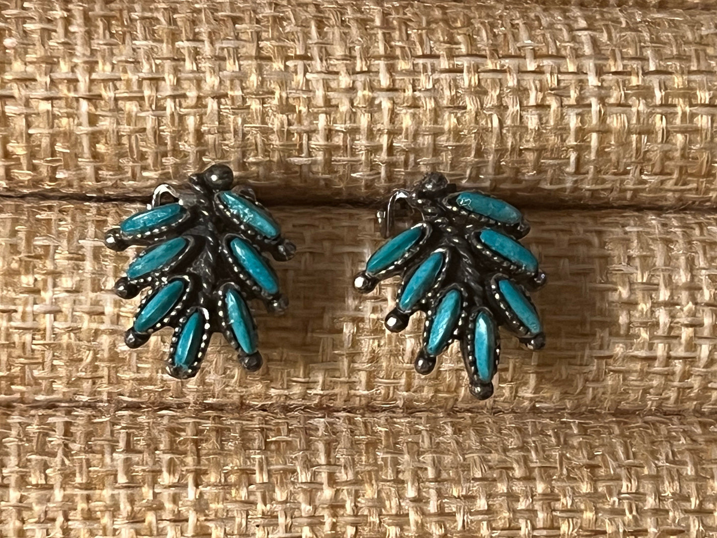 Vintage Silver and Turquoise Style Earrings, Sancrest R Zuni, Petit Needle Point Earrings, Sancrest Zuni Style Jewelry, Lover Antiques
