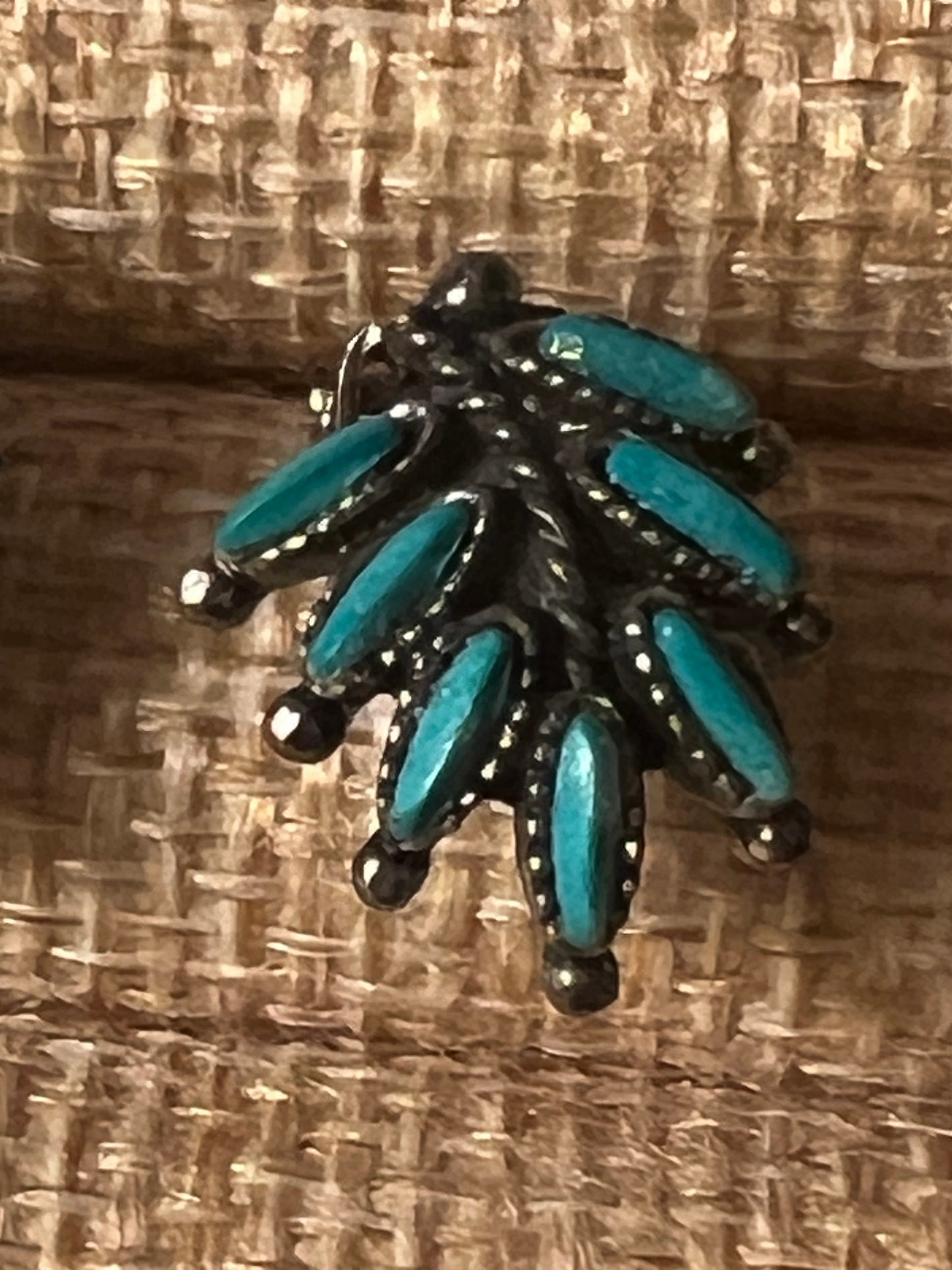Vintage Silver and Turquoise Style Earrings, Sancrest R Zuni, Petit Needle Point Earrings, Sancrest Zuni Style Jewelry, Lover Antiques
