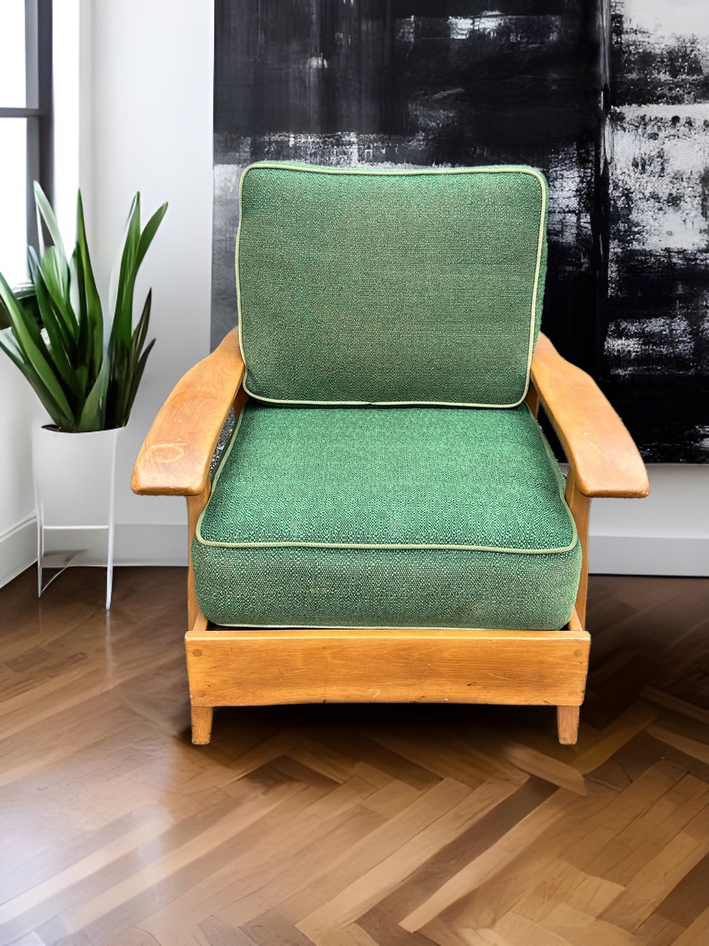 Cushman Colonial Creations Londonderry Chair No. 5385, Green Cushion Paddle Arm Chair, Cushman Mid Century Modern, Lover Antiques
