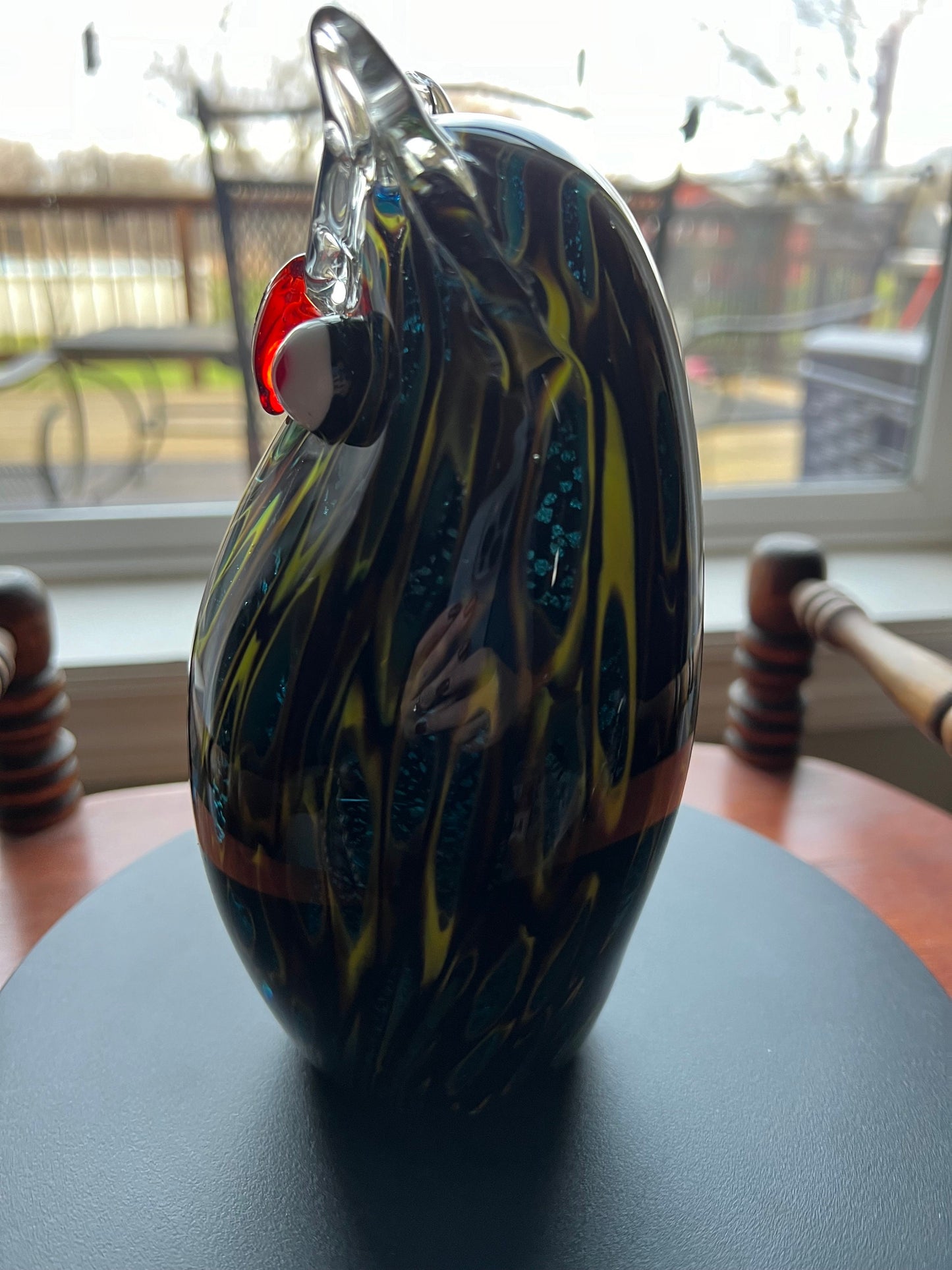 Vintage Murano Style Owl, Blue Red and Gold Sculpture, Owl Figurine, Green Gold Red Art Glass, Lover Antiques and Vintage