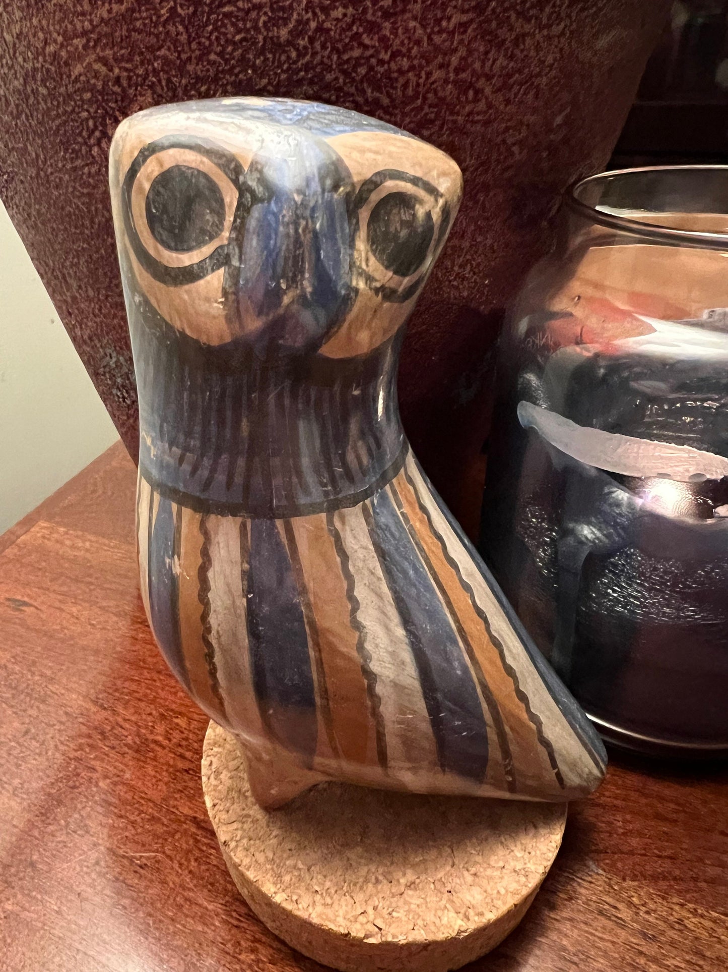 Vintage Tonala Pottery Owl, Red, White and Blue, Made in Mexico, Ken Edwards Pottery, Jorge Wilmot, Owl Art, Bird Lover Antiques and Vintage