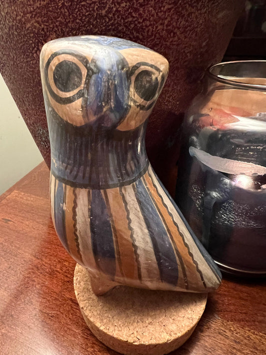 Vintage Tonala Pottery Owl, Red, White and Blue, Made in Mexico, Ken Edwards Pottery, Jorge Wilmot, Owl Art, Bird Lover Antiques and Vintage