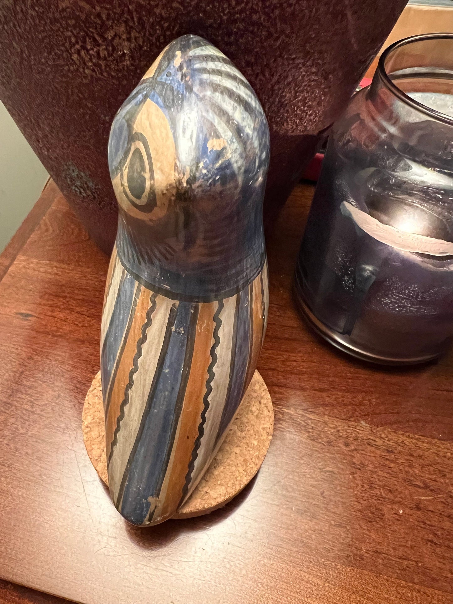 Vintage Tonala Pottery Owl, Red, White and Blue, Made in Mexico, Ken Edwards Pottery, Jorge Wilmot, Owl Art, Bird Lover Antiques and Vintage