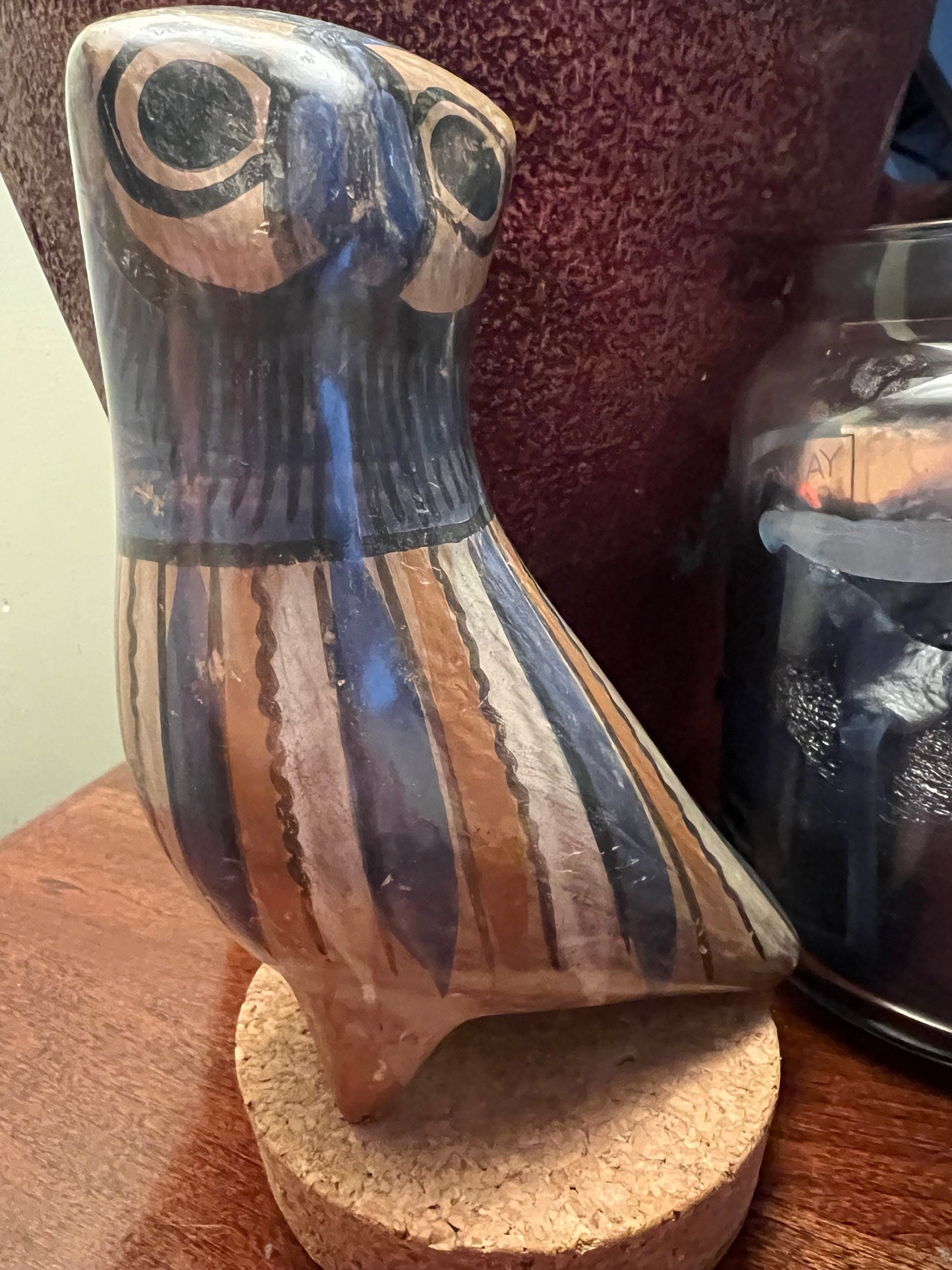 Vintage Tonala Pottery Owl, Red, White and Blue, Made in Mexico, Ken Edwards Pottery, Jorge Wilmot, Owl Art, Bird Lover Antiques and Vintage