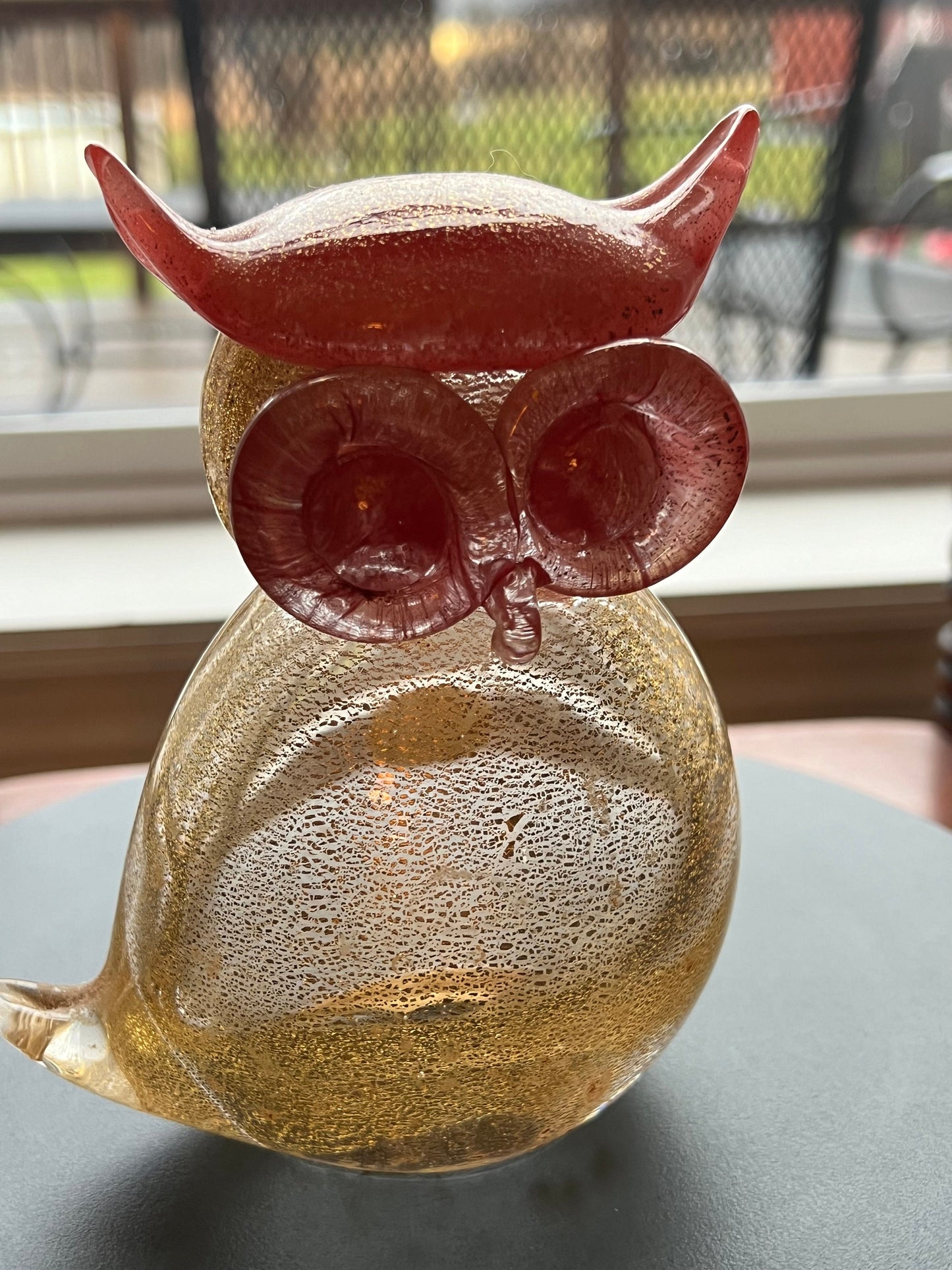 Vintage Murano Glass Owl, 24K Gold Glass, Gold Owl Sculpture, Owl Figurine, Art Glass, Lover Antiques and Vintage