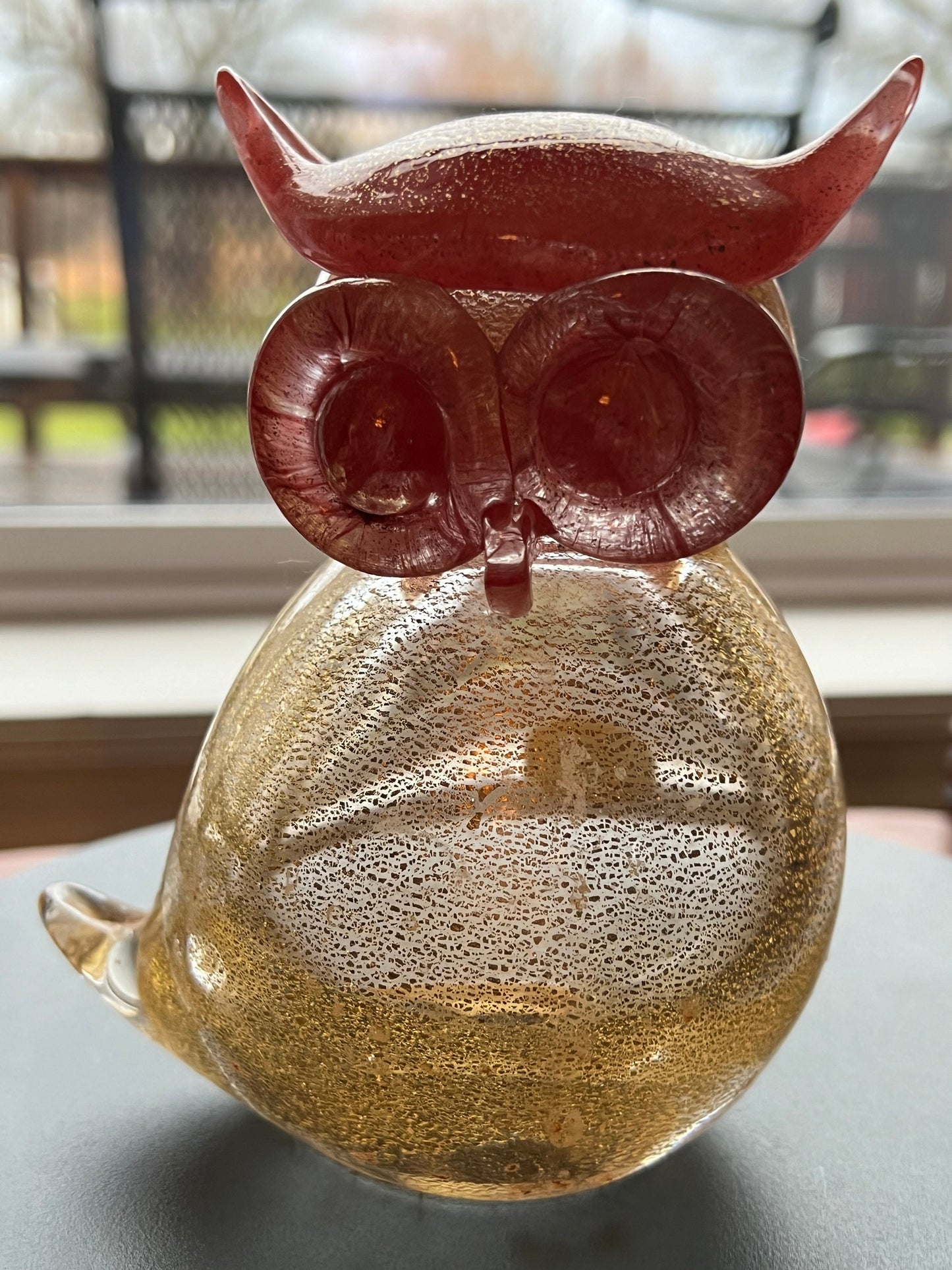 Vintage Murano Glass Owl, 24K Gold Glass, Gold Owl Sculpture, Owl Figurine, Art Glass, Lover Antiques and Vintage