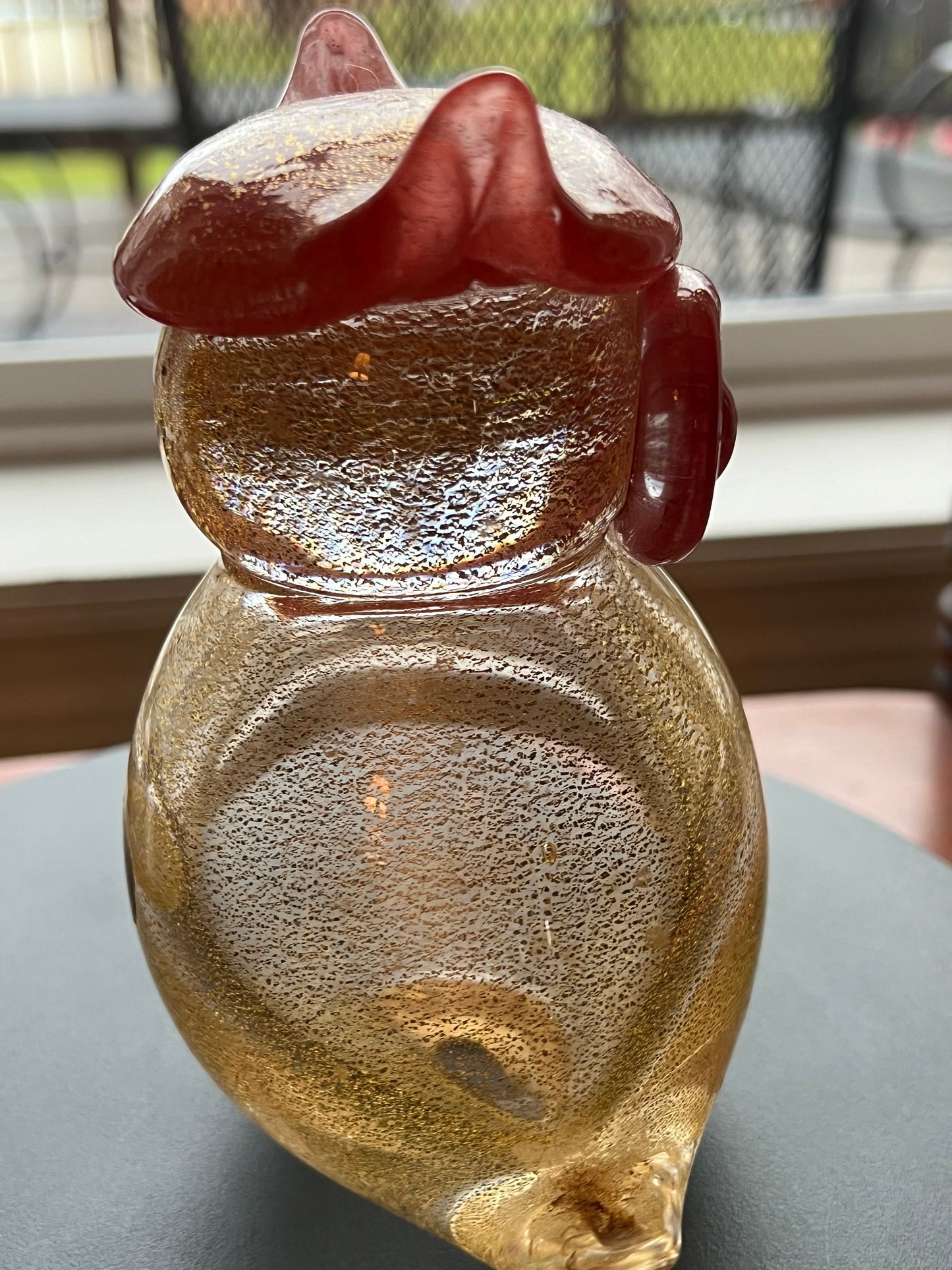 Vintage Murano Glass Owl, 24K Gold Glass, Gold Owl Sculpture, Owl Figurine, Art Glass, Lover Antiques and Vintage