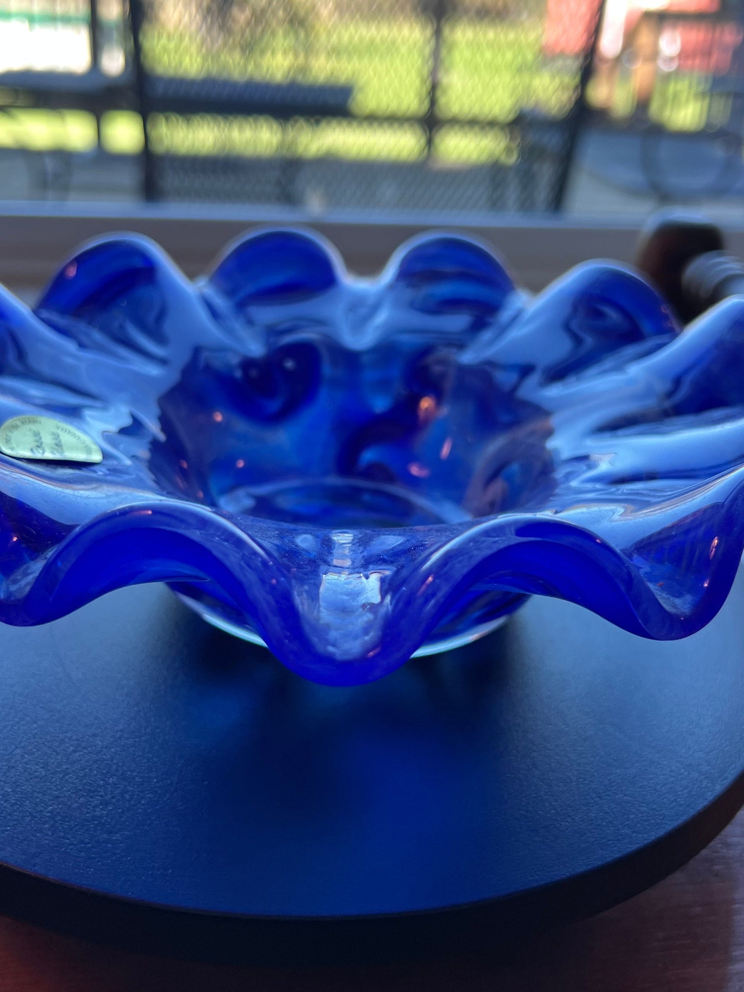 Vintage Rossi Blue Slag Bowl, Ruffled Blue Dish, Blue Glass Container, Glass Art, Lover Antiques and Vintage