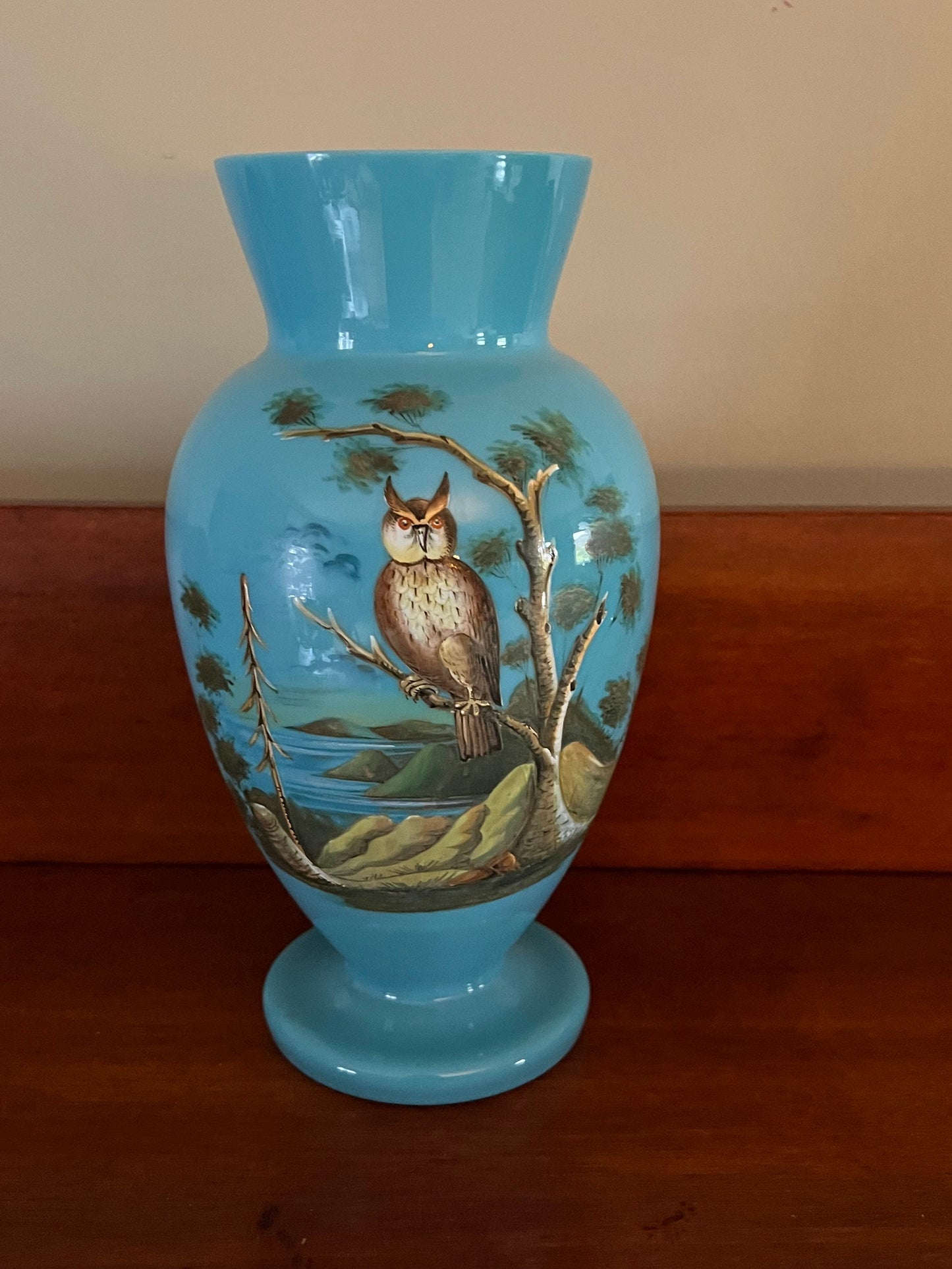 Vintage Owl Vase, Hand Painted Owl Vase, Turquoise Hand Painted Owl Vase, Lover Antiques and Vintage